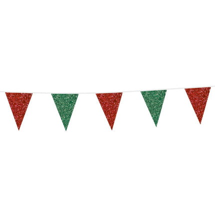 Vlaggenlijn Groen/Rood Glitter 6m van WeFiesta koop je bij Partywinkel