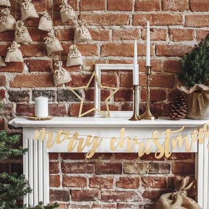 Vlaggenlijn Merry Christmas Hout 87cm van Partydeco koop je bij Partywinkel
