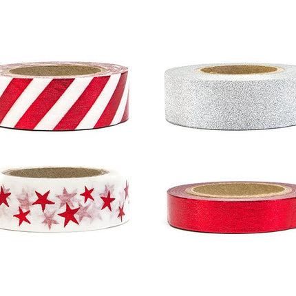 Washi Tape Kerst 10m 4st van Partydeco koop je bij Partywinkel
