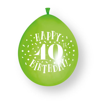 10 st. ”Happy 40th Birthday”-ballonger i latex, 23 cm