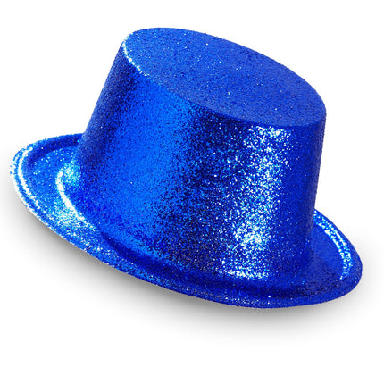 Hög hatt med glitter, blå
