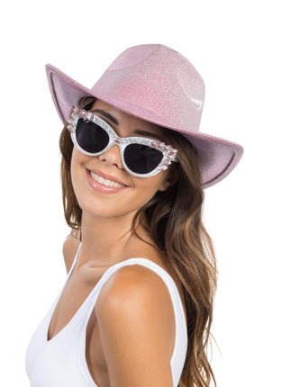 Witte Cat-Eye Bril Met Roze Strass 15cm