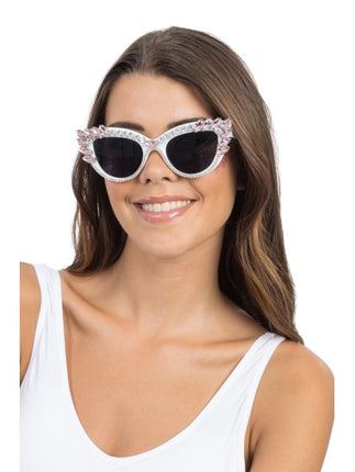 Witte Cat-Eye Bril Met Roze Strass 15cm