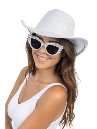 Witte Cat-Eye Bril Met Strass 15cm