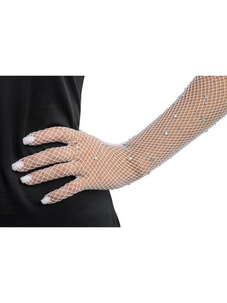 Witte Visnet Handschoenen met Strass 45cm