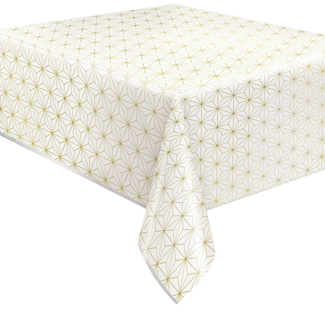Wit Tafelkleed Met Goud Motief 2,13m van Unique koop je bij Partywinkel