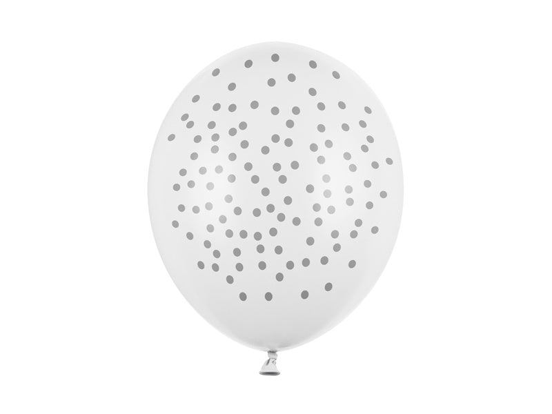 Witte Ballonnen Grijze Stippen 30cm 6st van Partydeco koop je bij Partywinkel