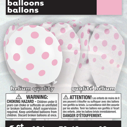 Witte Ballonnen Lichtroze Stippen 30cm 6st van Unique koop je bij Partywinkel