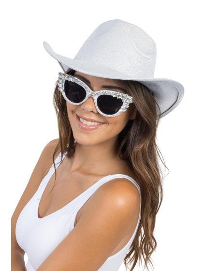 Witte Cat-Eye Bril Met Strass 15cm van CHAKS koop je bij Partywinkel