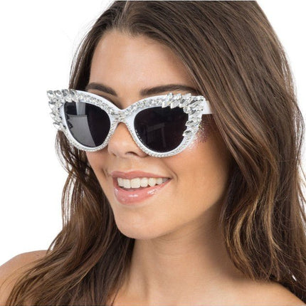 Witte Cat-Eye Bril Met Strass 15cm van CHAKS koop je bij Partywinkel