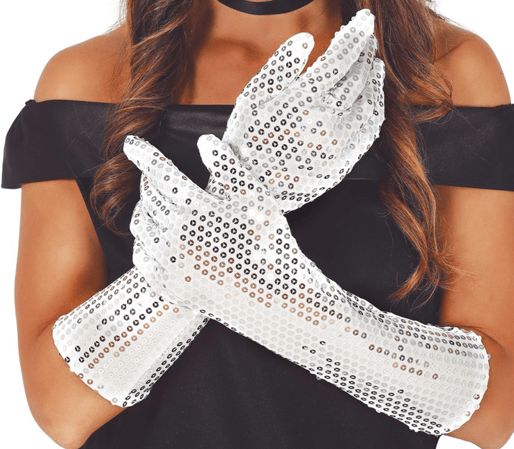 Witte Handschoenen Pailletten 39cm van Fiestas Guirca koop je bij Partywinkel