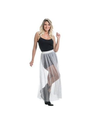 Witte Lange Tule Rok Met Glitters Dames One Size van CHAKS koop je bij Partywinkel