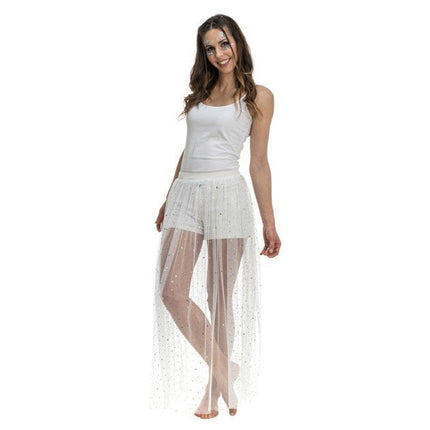 Witte Lange Tule Rok Met Glitters Dames One Size van CHAKS koop je bij Partywinkel