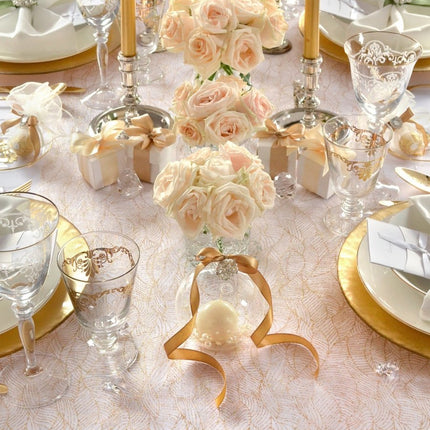 Witte Organza Stof Gouden Bladeren 48cm 9m van Partydeco koop je bij Partywinkel