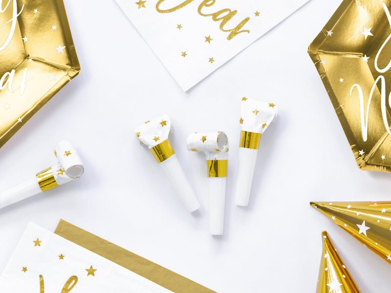 Witte Roltongen Gouden Sterren 6st van Partydeco koop je bij Partywinkel