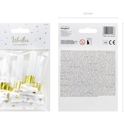 Witte Roltongen Gouden Sterren 6st van Partydeco koop je bij Partywinkel