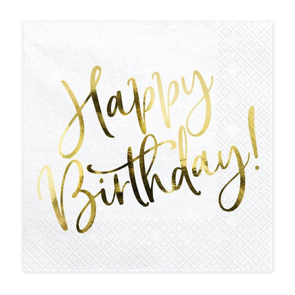 Witte Servetten Happy Birthday 33cm 20st van Partydeco koop je bij Partywinkel