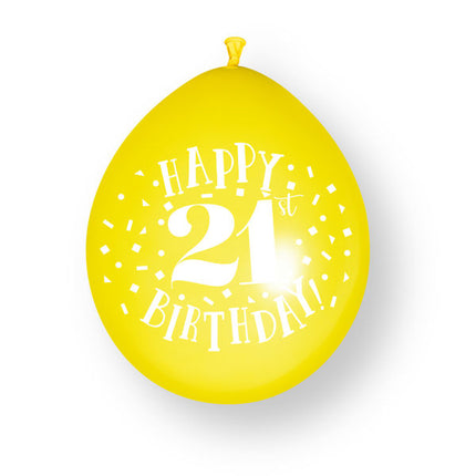 10 st. ”Happy 21st Birthday”-ballonger i latex, 23 cm