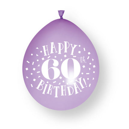 10 st. ”Happy 60th Birthday”-ballonger i latex, 23 cm