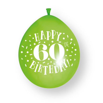 10 st. ”Happy 60th Birthday”-ballonger i latex, 23 cm