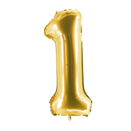 1 år-siffra, ballong, guld, tom, 85 cm