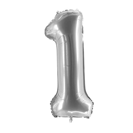 1 år-siffra, silverfärgad ballong, tom, 1 m