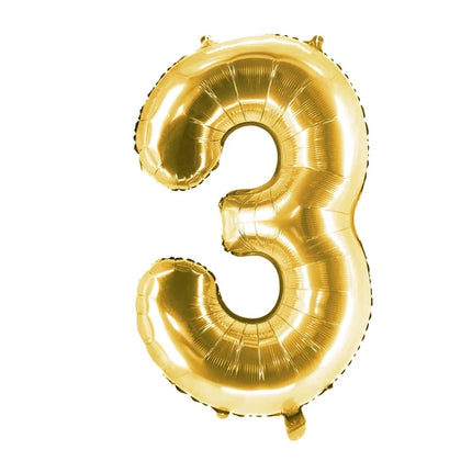 3 år, sifferballong, guld, tom, 1 m