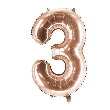 3 år, sifferballong, roséguld, tom, 1 m