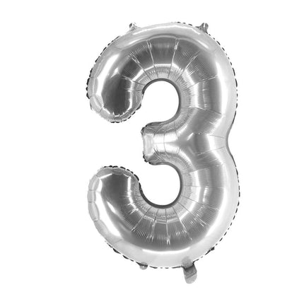 3 år, sifferballong, silver, tom, 1 m