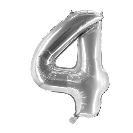 4 år, sifferballong, silver, tom, 1 m