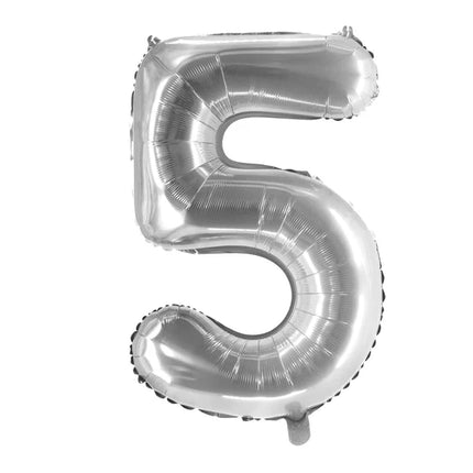 5 år sifferballong, silver, tom, 1 m