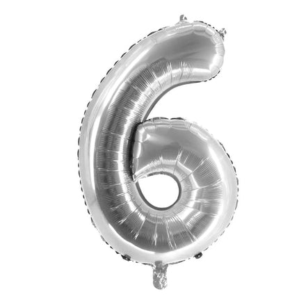 6 år, sifferballong, silver, tom, 1 m