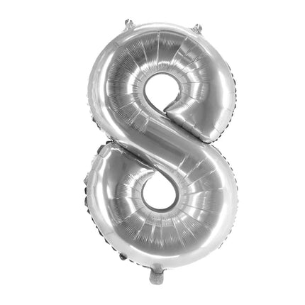 8 år, sifferballong, silver, tom, 1 m