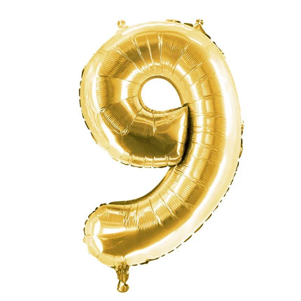 9 år, sifferballong, guld, 1 m, tom