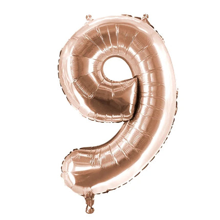 9 år, sifferballong, roséguld, 1 m, tom