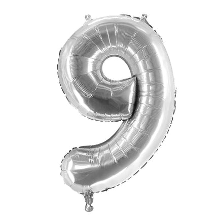 9 år, sifferballong, silver, 1 m, tom