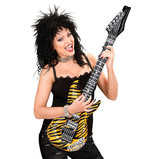 Zebra Nep Gitaar Geel Zwart Opblaasbaar 1,07m van Widmann koop je bij Partywinkel