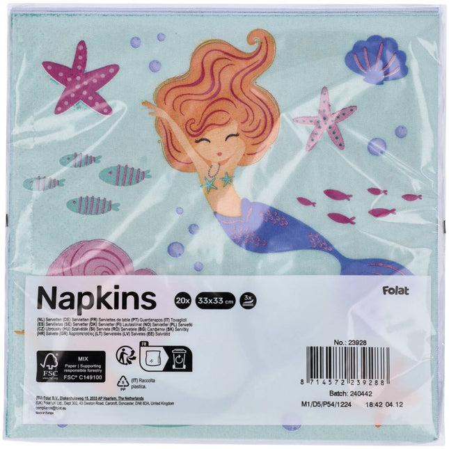 Zeemeermin Servetten Zeemeermin 33cm van Folat koop je bij Partywinkel