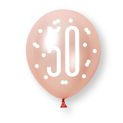6ct Glitz Rose Gold Number 50 Assorted Platinum & Pearl Premium 30cm Latex Balloons