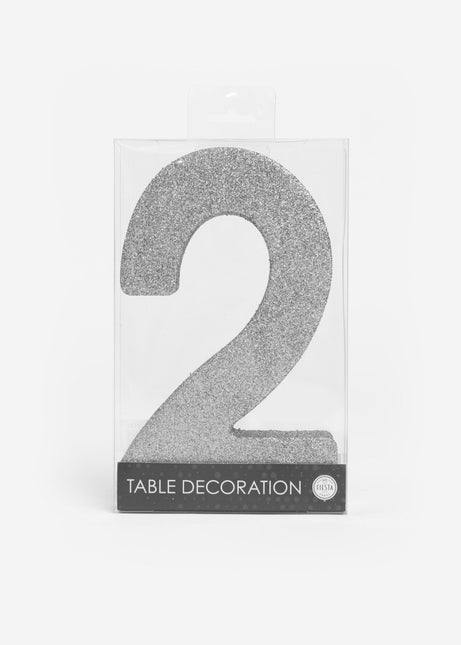 Zilver Tafeldecoratie Cijfer 2 Glitter 20,5cm van WeFiesta koop je bij Partywinkel