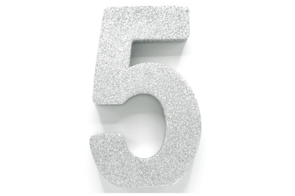 Zilver Tafeldecoratie Cijfer 5 Glitter 20,5cm van WeFiesta koop je bij Partywinkel