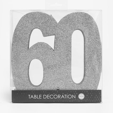 Zilver Tafeldecoratie Cijfer 60 Glitter 20,5cm van WeFiesta koop je bij Partywinkel