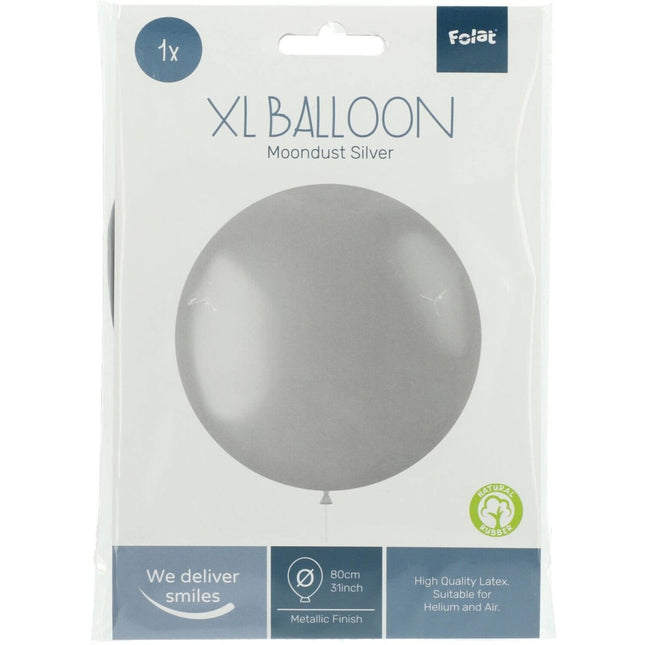 Zilveren Ballon Metallic Moondust Silver 80cm van Folat koop je bij Partywinkel
