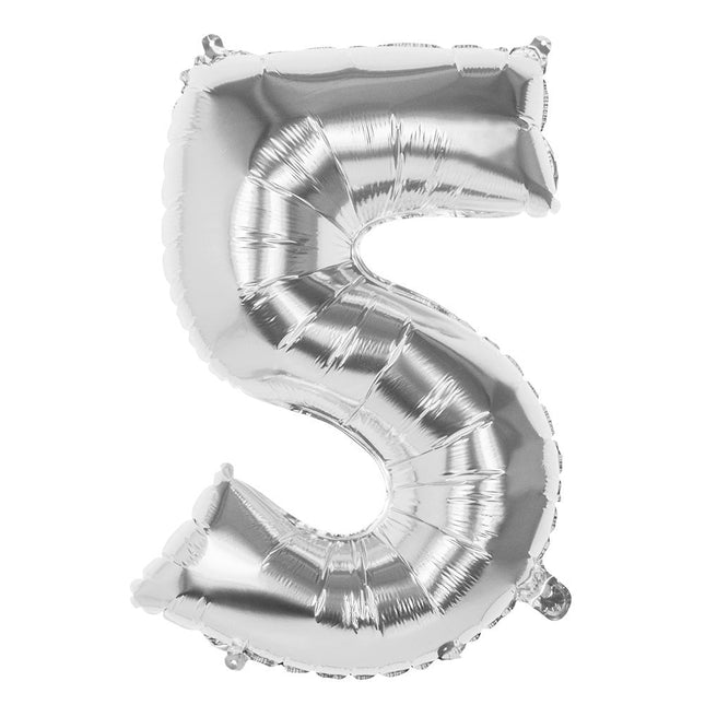 Zilveren Cijfer Ballon 5 Jaar 86cm van Boland koop je bij Partywinkel