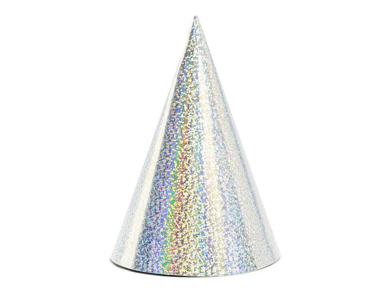 Zilveren Feesthoedjes Holografisch 16cm 6st van Partydeco koop je bij Partywinkel
