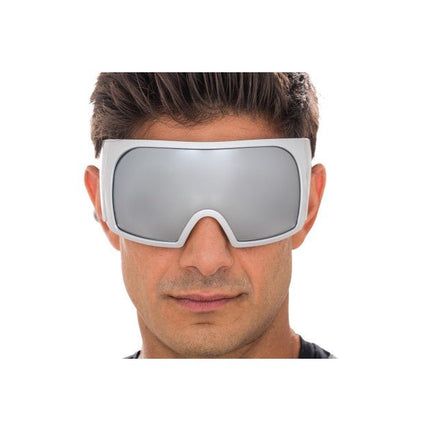 Zilveren Futuristische Maskerbril met Spiegelvizier van CHAKS koop je bij Partywinkel