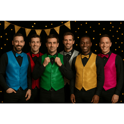 Zilveren Gilet Met Strik 2 delig van Partychimp koop je bij Partywinkel