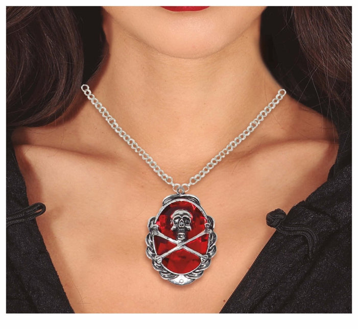 Zilveren Halloween Ketting Doodshoofd van Fiestas Guirca koop je bij Partywinkel