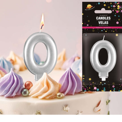 Zilveren Kaars 0 Jaar Metallic 8cm van Fiestas Guirca koop je bij Partywinkel