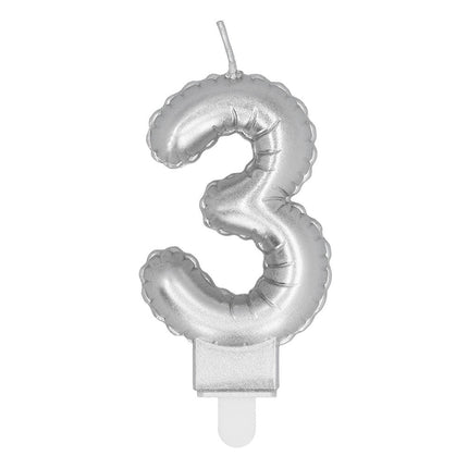 Zilveren Kaars 3 Jaar 8cm van Boland koop je bij Partywinkel